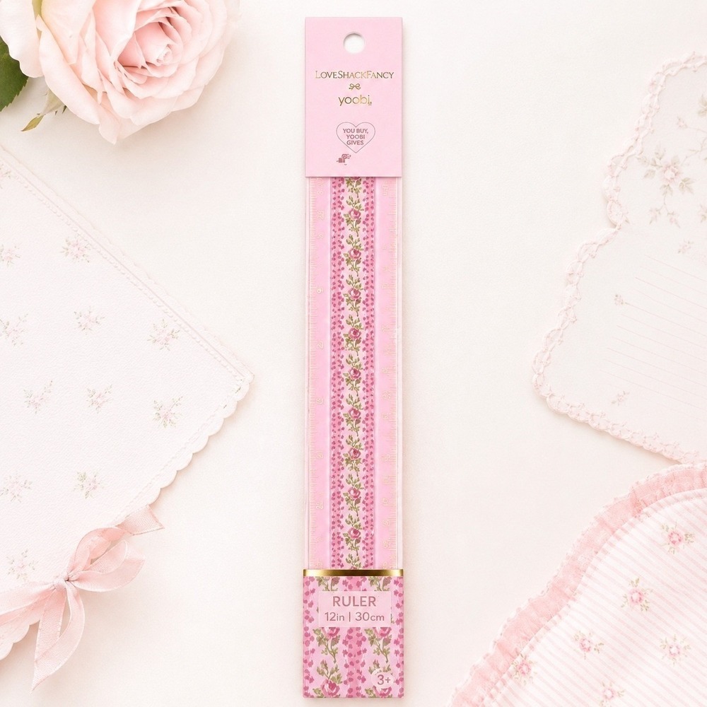 Love Shack Fancy Ruler 12" Blooming Heirloom Strawberry Macaroon Floral LSF NEW